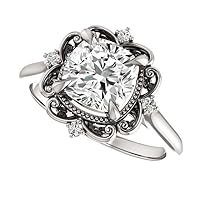 10K Solid White Gold Handmade Engagement Rings 1 CT Cushion Cut Moissanite Diamond Solitaire Wedding/Bridal Ring Set for Womens/Her Propose Ring