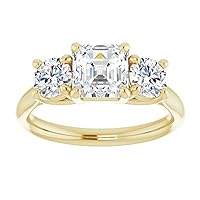 14K Solid cGold Handmade Engagement Ring 1 CT Asscher Cut Moissanite Diamond Solitaire Wedding/Bridal Ring for Women/Her Best Rings