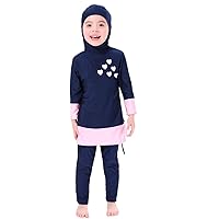 Girl Burkini Swimsuits Modest Muslim Islamic Long Sleeve Rash Guard Full Cover Top Skirted Swim Capris ​Swimwear Set
