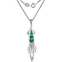 Sterling Silver Synthetic Opal Squid Necklace available in Blue & Pink CZ Accent1 7/8 inch Rope Chain