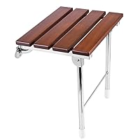 Folding Shower Seat Wall Mounted Bathroom Bathtub Safety Stool Chair, Solid Wood, with Support Legs, Load of 350 lbs, 14.88