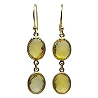 925 Sterling Silver Handmade and Unique Designer Drop Earring With Citrine Gemstone for Women 18CT Gold Plated Modern Earring Yellow Stone Jewelry