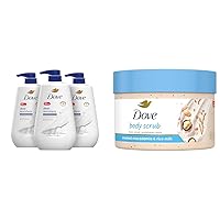 Dove Body Wash Deep Moisture with Pump For Dry Skin Moisturizing 30.6 Fl Oz Pack of 3 Bundle Scrub Macadamia & Rice Milk Body 10.5 oz