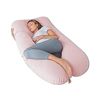 AngQi Pregnancy Pillows, U Shaped Pregnancy Body Pillow for Sleeping, 55 inch Maternity Pillow for Pregnant Women with Cooling Jersey Cover, Pink
