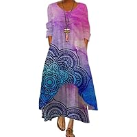 Boho Dress for Women 2024 Plus Size Long Sleeve Irregular Hem Linen Maxi Dress Summer Flowy Beach Long Dresses