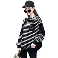 Long Sleeve O-Neck Black T-Shirts Patchwork Striped Office Lady Simplicity Autumn Thin Women's Clothing