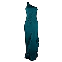 Women's Slanted Neck Sleeveless Slanted Shoulder Solid Color Dress Slit Ruffles Large Swing Evening Loose Fit