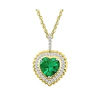 Navnita Jewellers 1.80Ct Emerald & Simulated Diamond Halo s Heart Pendant With 18
