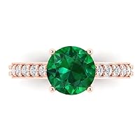 2.25 ct Round Cut Solitaire W/Accent Genuine Simulated Emerald Wedding Promise Anniversary Bridal Wedding Ring 18K Rose Gold