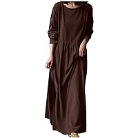 Womens Long Sleeve Dresses Dresses for Women Crewneck Linen Beach Hawaiian Pleated Maxi Long Dresses 2024