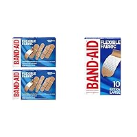 Band-Aid Brand Flexible Fabric Adhesive Bandages for Comfortable Flexible Protection, Twin Pack, 2 x 100 ct & Brand Adhesive Bandages Flexible Fabric, Extra Large, 10 Count (Pack of 2)