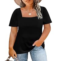 TIYOMI Plus Size Tops for Women Round Neck Square Neck T Shirts Summer Casual Short Sleeve Tunic Blouses XL-5XL