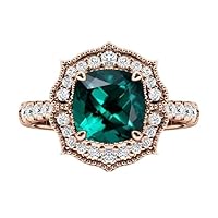 18K Vintage Emerald Wedding Ring 1 CT Rose Gold Emerald Halo Engagement Ring Antique Emerald Bridal Promise Ring Art Deco Emerald Anniversary Ring