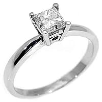 14k White Gold .50 Carats Solitaire Princess Cut Diamond Engagement Ring