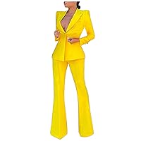 Two Piece Blazer Sets for Women Open Front Button Blazers + Pants Slim Fit Notch Lapel Elegant Business Suit Sets