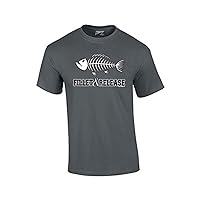 Fishing T-Shirt Fillet and Release Fish Bones Tee Funny Humorous Fisherman Fish Tee Bass Trout Salmon Walleye Crappie-Charcoal-Larg