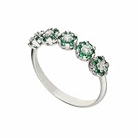 18 Carat White Gold Ring with Green and White Cubic Zirconia Flowers