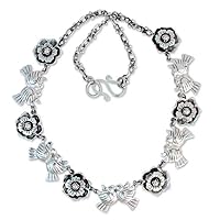 NOVICA Handmade .925 Sterling silver Flower Necklace Link Mexico Floral Animal Themed Taxco Bird [15.75 in L x 0.6 in W] 'Mexican Romance'
