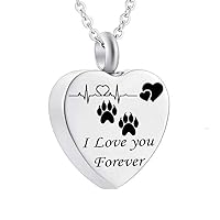 misyou Electrocardiogram Cat paw Print Cremation Urn Pendant Ashes Memorial Heart Necklace Stainless Steel Pet Keepsake Jewelry I Love You Forever