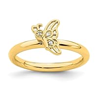 2.5mm 925 Sterling Silver Gold Plated Butterfly Angel Wings With Dia. Ring Jewelry Gifts for Women - Ring Size Options: 10 5 6 7 8 9