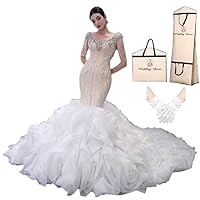 GREOENEL Amor Ball Gown Elegant Wedding Ruffled Mermaid 2 in 1 Detachable Wedding Dress with Gloves & Dress Bag S22