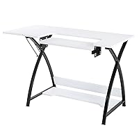Sewing Table Multifunctional Craft Table Sturdy Computer Desk with Partitions Black and White