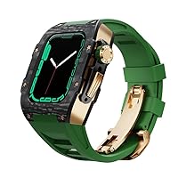 Xmenzi Luxury Apple Watch Case Titanium Alloy Viton Strap for Watch 6 SE 5 4 44mm Luxury Set Heavy Protection (Carbon Fiber/Titanium Alloy, Size 4/5/6/SE 7/8/9, 45/44mm)