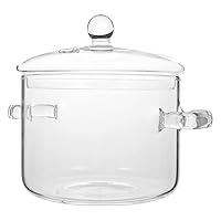 1400ml Glass Saucepan with Cover, Stovetop Cooking Pot with Lid and Handle Simmer Pot Clear Soup Pot, High Borosilicate Glass Cookware