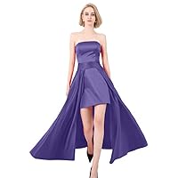 VeraQueen Women's Off Shoulder Short Dresses with Detachable Train Two Piece Satin Evening Gown Bridal Gowns Lavender