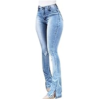 Womens Slim Fit Jeans High Waisted Flare Bootcut Stretchy Denim Pants 2024 Fashion Casual Distressed Bell Bottom Trousers