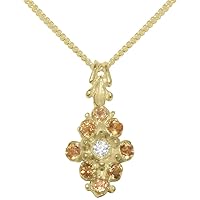 LBG 10k Yellow Gold Natural Diamond & Citrine Womens Pendant & Chain - Choice of Chain lengths