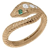 LBG 18k Rose Gold Natural Diamond Emerald Womens Band Ring - Sizes 4 to 12 Available