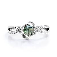 10K 14K 18K Gold Natural Diamond and Moss Agate Rings Solitaire Green Moss Gate Engagement Ring for Women Moss Agate Inspired Leaf Wedding Rings