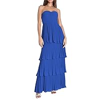 Chiffon Sweetheart Neckline Sleeveless Prom Dresses 2024 with Lace-Up Strapless Tiered Evening Gown Long Ankle Length A Line Royal Blue Cocktail Dress US26Plus