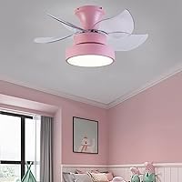 Kids Ceiling Fan Light with Remote Silent Reversible Blades 6 Wind Speeds 3 Color Changeable Dimmable Modern Fan Light for Living Room, Bedroom, Kid's Room/Pink
