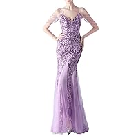 Prom Dress Sequin Sleeveless Mermaid Tulle Evening Party Dress