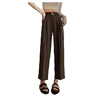 Cuffed Suit Wide-Leg Pants Straight-Leg high-Waisted Casual Pants Nine-Point Cigarette Pants for Women
