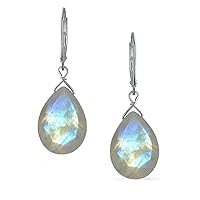 Choose Your Gemstone Teardrop Pear Shape Drop Dangle Leverback Earrings For Women Girls 925 Sterling Silver Fashion Jewelry,Chakra Healing Birthstone Earring