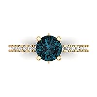 Clara Pucci 1.54ct Round Cut cathedral Solitaire Natural London Blue gemstone Engagement Promise Anniversary Bridal Ring 14k Yellow Gold