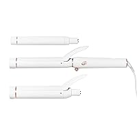 T3 Switch Kit Professional Ionic Interchangeable Curling Iron with 3 Ceramic Clip & Wand Long Barrels for Curling and Waving, 9 Adjustable Heat Settings & Ion Generator, White/Rose Gold