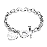 Harlorki Men’s Personalized Stainless Steel Cuban Chain Love Heart Pendant Charm Bracelet Wrist Cuff Birthday Gift Jewelry