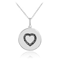 14K WHITE GOLD HEART BLACK DIAMOND DISC PENDANT NECKLACE - Pendant/Necklace Option: Pendant With 18