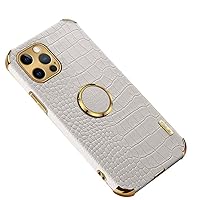 Leather Case for iPhone 15 Pro Max/15 Pro/15 Plus/15 Crocodile Pattern Case Cover Full Coverage Lens Case Magnetic Kickstand Ultra Thin Case (White,15 Plus'')
