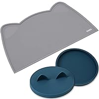 Small Cat Food Can Lids 3 oz ONLY and Food Mat Grey