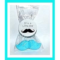 Mustache Favor Gender Reveal Favor Soap With Personalized Button/Pin Favors - Individually Wrapped Baby Shower Soap Party Favors - Set of 24 (Blue)
