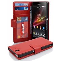 Book Case Compatible with Sony Xperia Z in Inferno RED - with Magnetic Closure and 3 Card Slots - Wallet Etui Cover Pouch PU Leather Flip