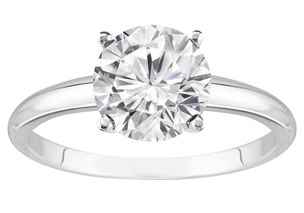 14K White Gold 1 Carat Lab Grown 4 Prong Solitaire Round Cut Diamond Engagement Ring (1 Ct,I-J Color SI1-SI2 Clarity)