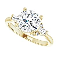 Moissanite Solitaire Ring, 2ct Round Cut, Sterling Silver, Bridal Engagement Ring