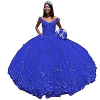 Stunning Off The Shoulder 3D Floral Flower Patterned Ball Gown Quinceanera Dresses V Neck Sweet 16 Prom Dress 2024