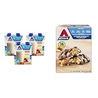 Atkins Energy Shake Creamy Caramel with Protein, Gluten Free, 4 Count(Pack of 3) and Caramel Chocolate Nut Roll Snack Bar, High in Fiber, 2g Sugar, 16 Count
